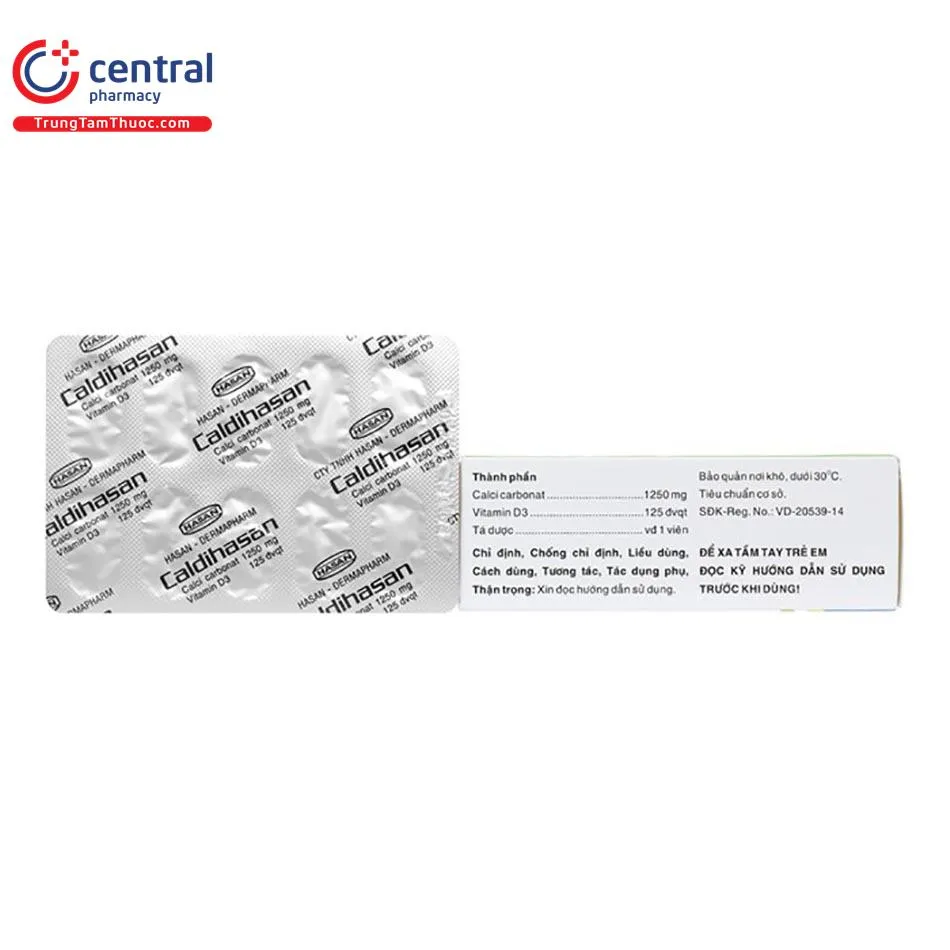Vỉ thuốc Caldihasan 1250mg dạng viên nén