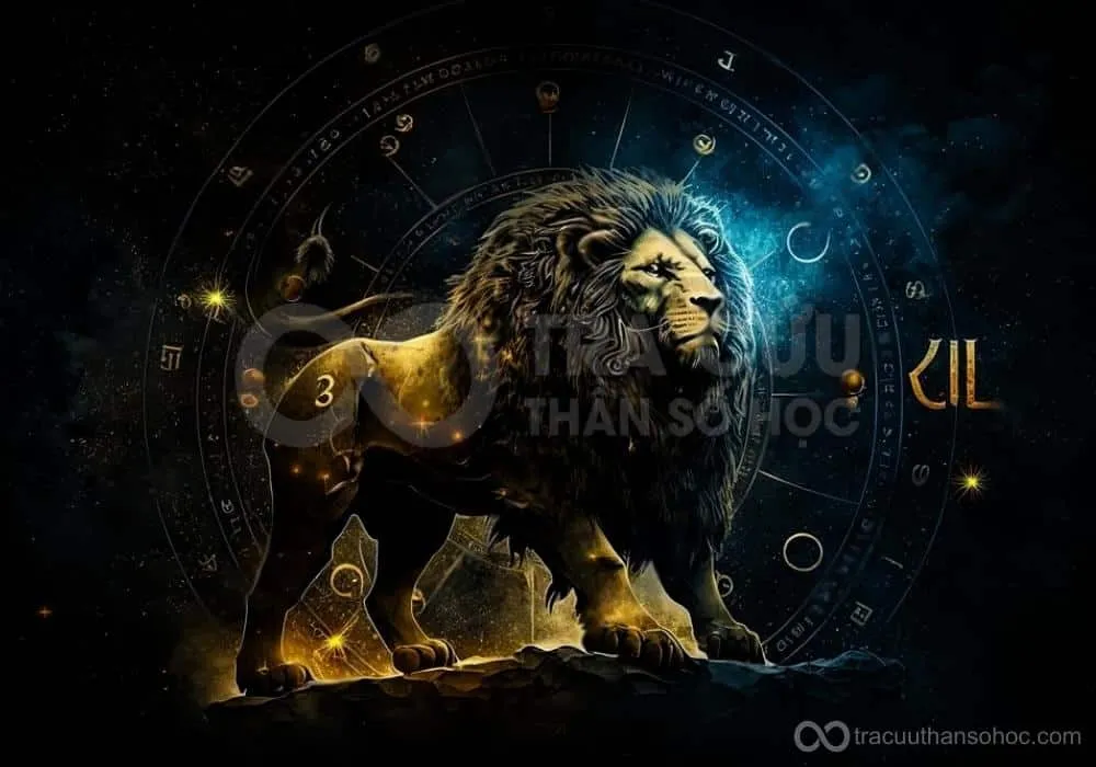 Biểu tượng cung Sư Tử và chòm sao Leo tỏa sáng trên bầu trời đêm