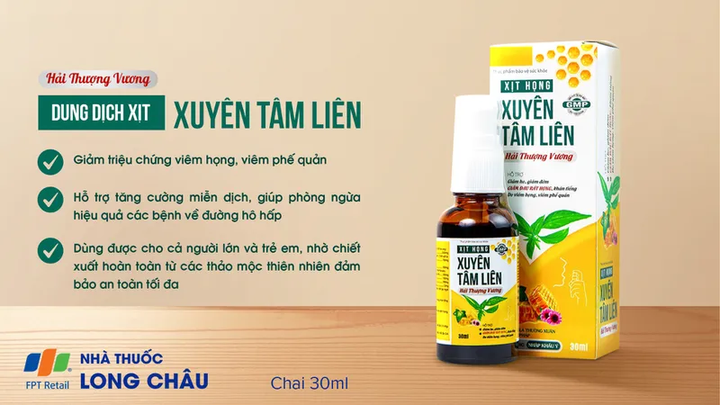 Dung dịch xịt Xuyên Tâm Liên với thành phần thảo dược tự nhiên hỗ trợ hô hấp