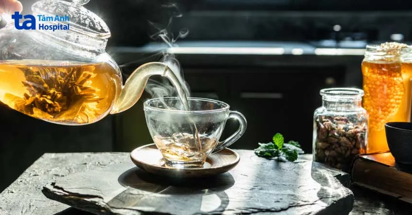 Uống trà nóng giúp giảm chảy nước mũi và làm dịu niêm mạc.