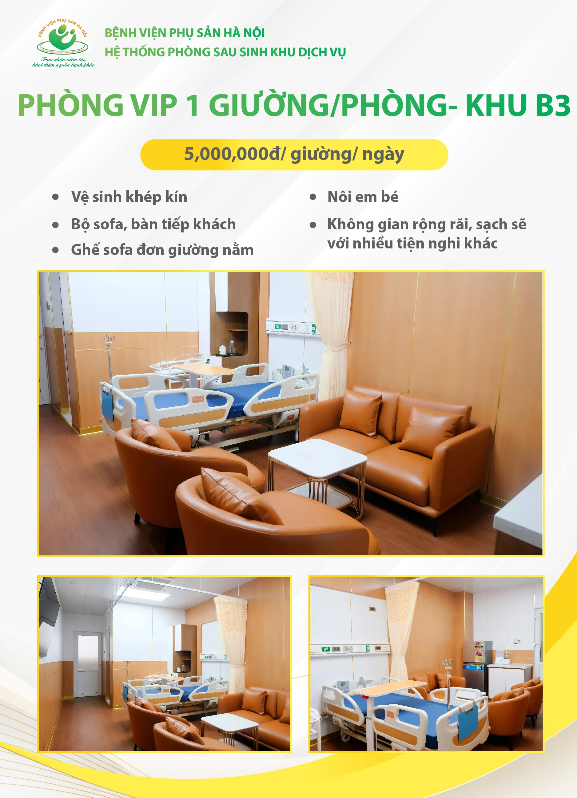 Phòng 3 giường khu dịch vụ tại Bệnh viện Phụ sản Hà Nội Khu B3