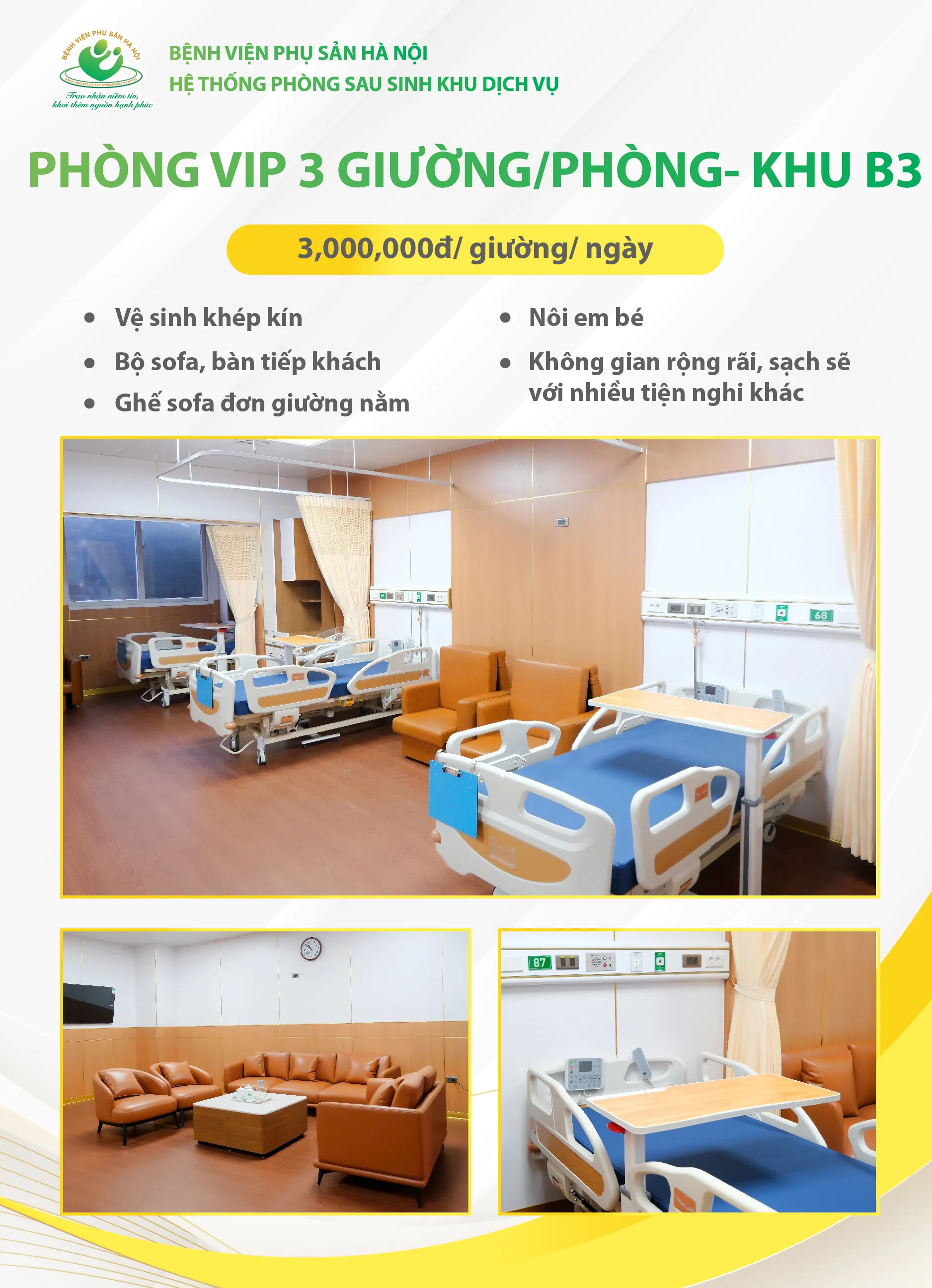 Phòng 3 giường khu dịch vụ tại Bệnh viện Phụ sản Hà Nội Khu B3 góc làm việc