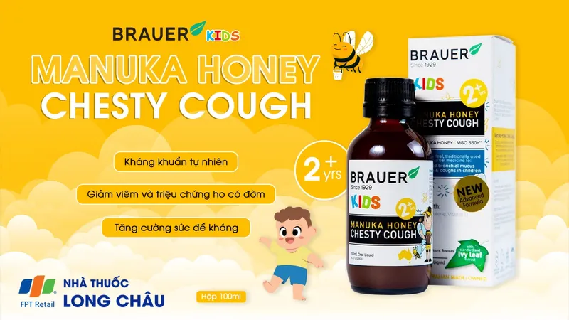 Brauer Kids Manuka Honey - Siro nhập khẩu hỗ trợ giảm ho đờm ở trẻ trên 2 tuổi.