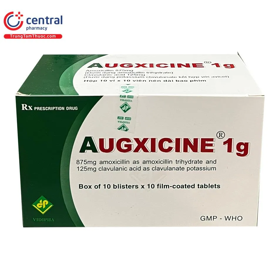 Hộp và vỉ thuốc Augxicine 1g Vidipha