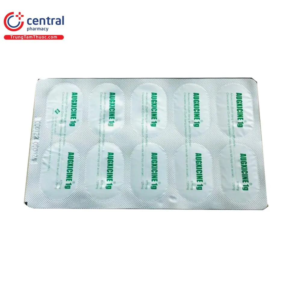 Hộp và vỉ thuốc Augxicine 1g đặt cạnh nhau