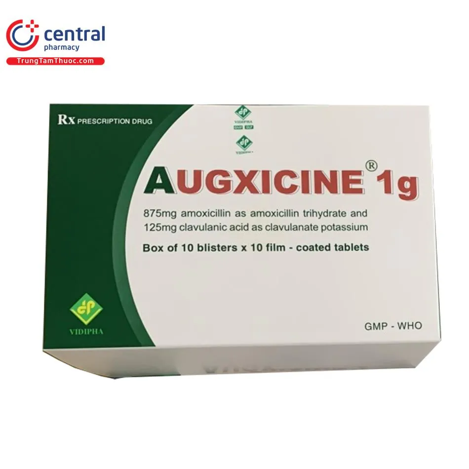 Thông tin trên bao bì thuốc Augxicine 1g
