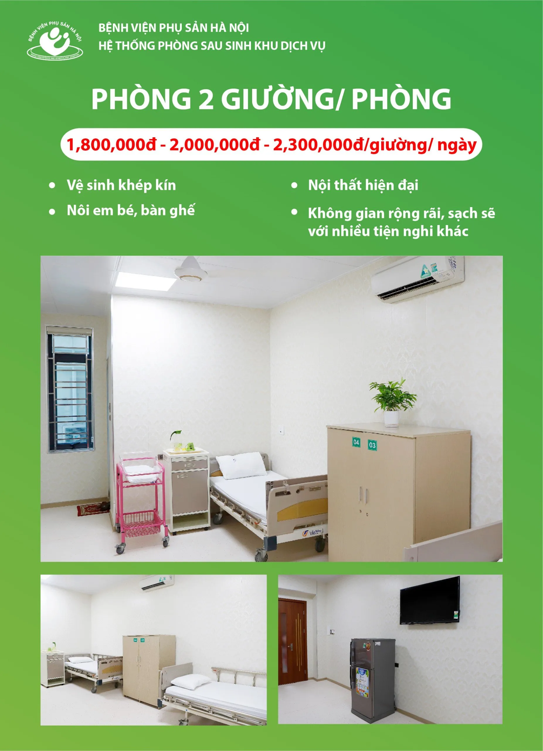 Phòng 3 giường khu dịch vụ tại Bệnh viện Phụ sản Hà Nội Khu D