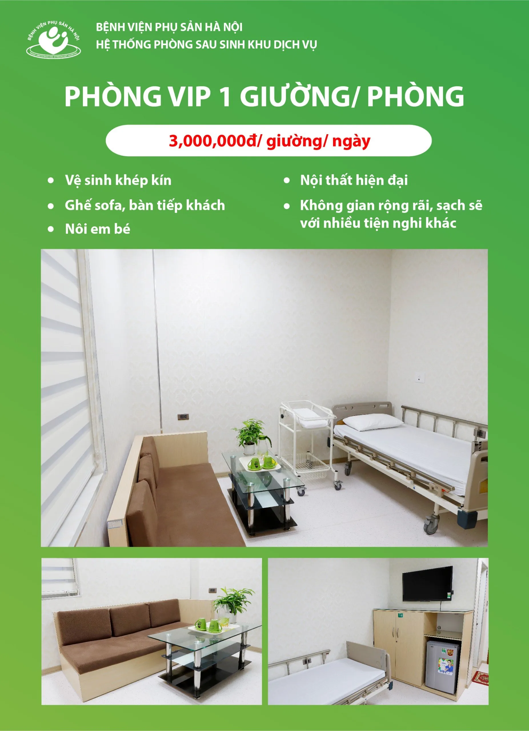 Phòng 1 giường khu dịch vụ tại Bệnh viện Phụ sản Hà Nội Khu D