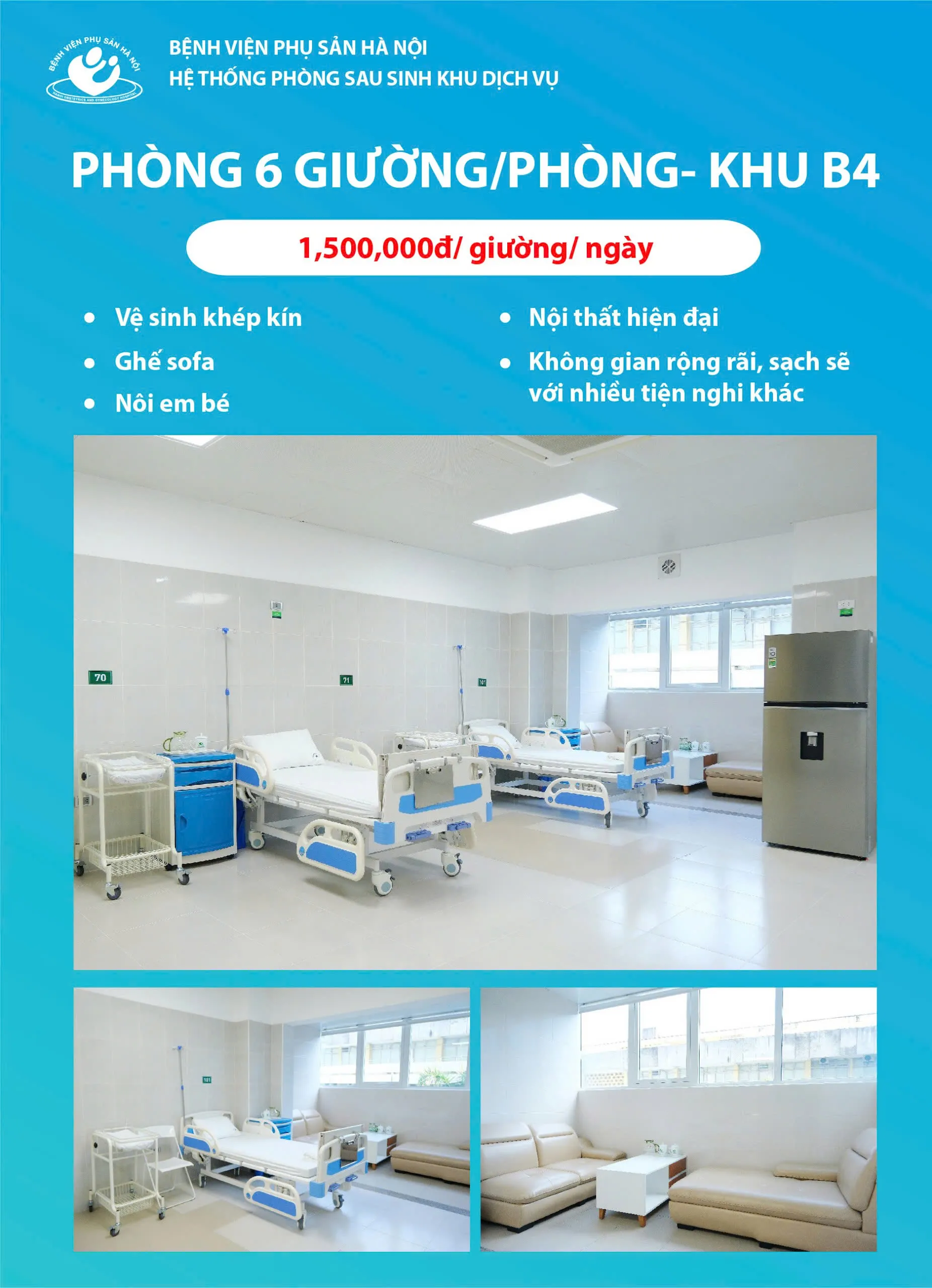 Phòng 2 giường khu dịch vụ tại Bệnh viện Phụ sản Hà Nội Khu B4 nhìn từ góc khác
