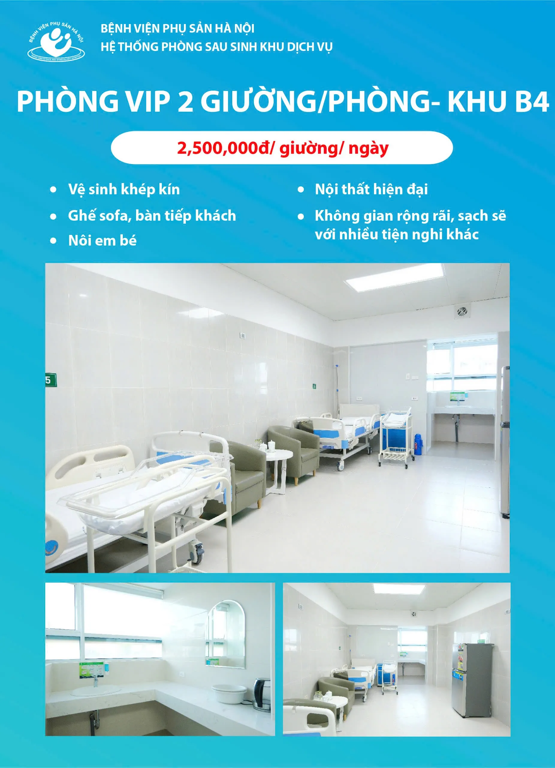 Phòng 2 giường khu dịch vụ tại Bệnh viện Phụ sản Hà Nội Khu B4